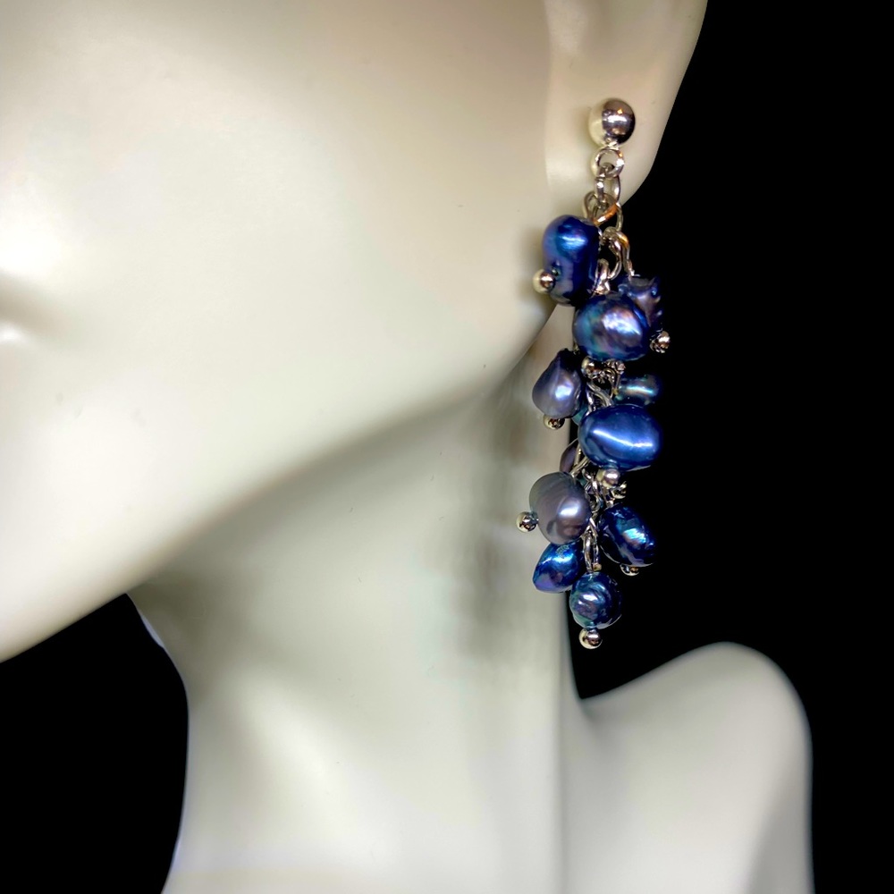 Saltwater blue pearl dangle earrings